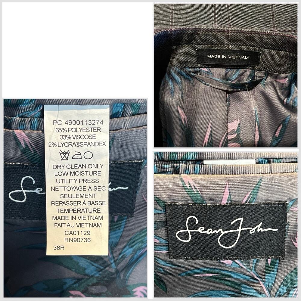 Sean John Mens 38R Gray Purple Plaid Casual Blazer Sport Coat Jacket - Picture 15 of 15